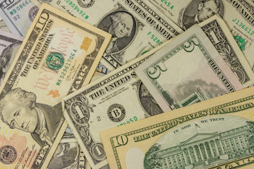 Fototapeta premium Background of different dollar banknotes