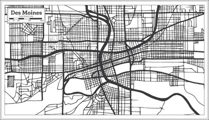 Des Moines USA City Map in Retro Style. Outline Map.