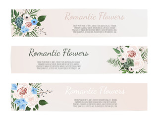 Vector set. Vintage labels with flowers. Frame border with copy space
