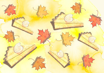 thanksgiving background with pumpkin pie slices