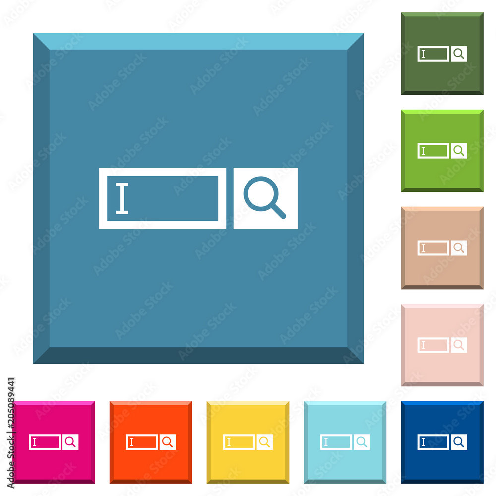 Aufkleber search box with cursor white icons on edged square buttons