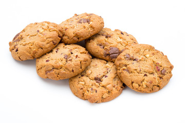 Chocolate chip cookie isolated on white background.