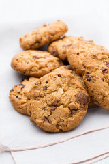 Chocolate oatmeal cookies on the  wooden background.