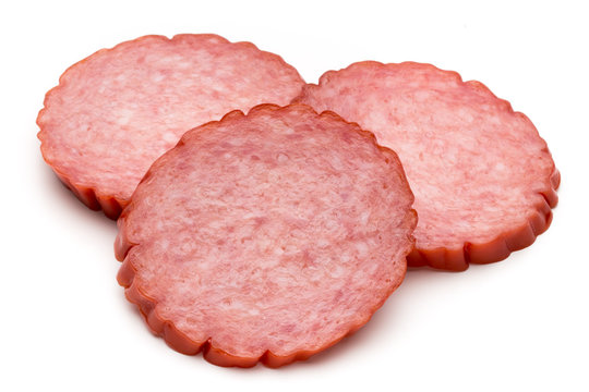 Slices of salami. Isolated on a white background.
