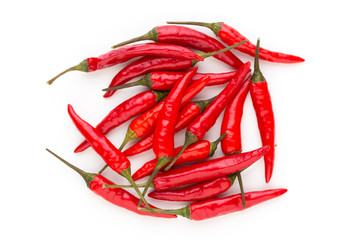 Group of chili peppers isolated on white background.