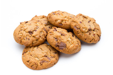 Chocolate chip cookie isolated on white background.