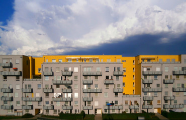 Populated new panel houses in the summer.