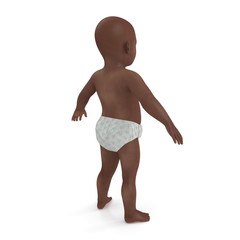beauty african american baby on white. Rear view. 3D illustration
