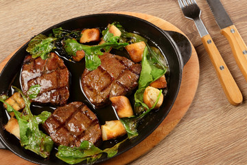 Delicious Steak Meat with Butter in the Fry Pan