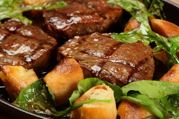 Delicious Steak Meat with Butter in the Fry Pan