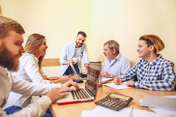 Team job. Photo young businessmans working with new project in office