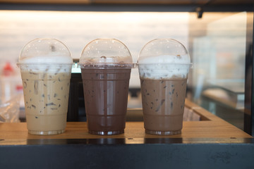 Three different drink (chocolate, mocha and latte)