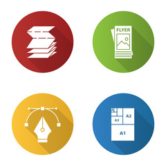 Printing flat design long shadow glyph icons set