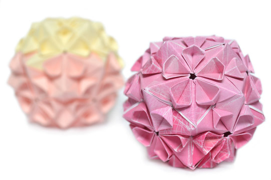 Modular origami, cherry blossom, on white background