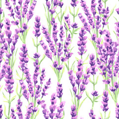 Naklejka premium Lavender flowers seamless pattern. Watercolor natural illustration of Provence herbs