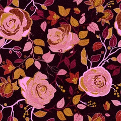 Gordijnen Colorful floral pattern. Vector wallpaper with big illustration flowers. Hand drawn plants, roses © sunny_lion