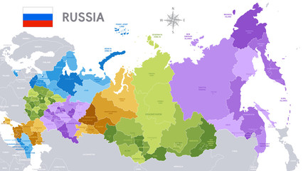 Naklejka premium Administrative map of Russian Federation