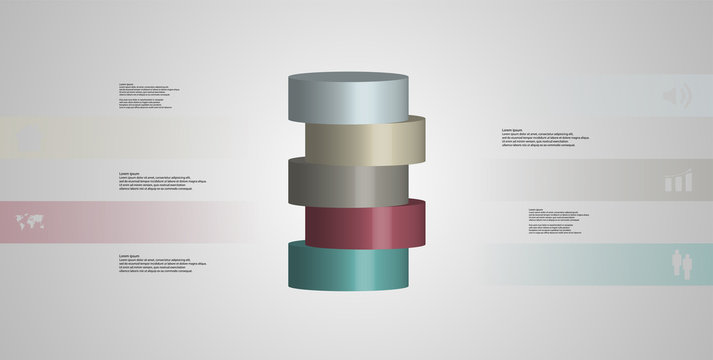 3D illustration infographic template with cylinder horizontally sliced to five parts