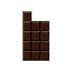 Chocolate bar isolated on white background. Top view. Vector.