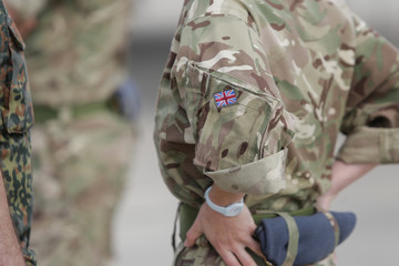British flag on a RAF soldier uniform - obrazy, fototapety, plakaty