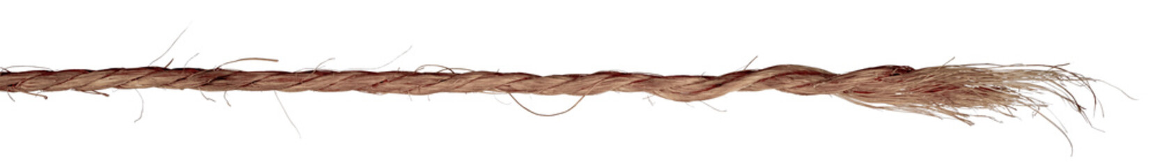 end of jute rope with fringe isolated on white background