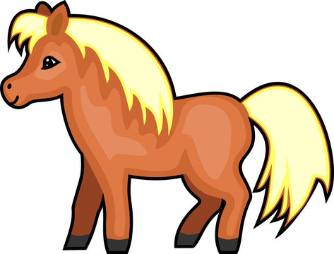 Cute cartoon brown pony with yellow mane