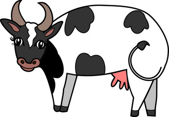 Cute cartoon white cow with black spots