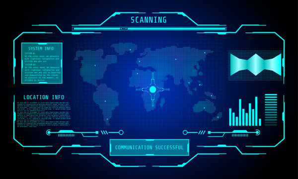 Futuristic User Interface HUD World Map Space Monitor Information Illustration Vector Background