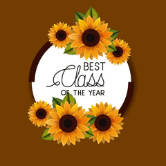 class of the year circular and floral frame vector illustration design