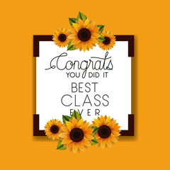 class of the year square and floral frame vector illustration design