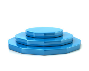 Empty blue polygonal podium 3d illustration on white background