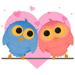 Cartoon couple owl girl and boy