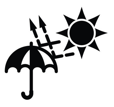 Simple Black And White Sun (uva, Uvb) Protection Icon. Sun Rays With Arrows Bouncing From Umbrella.