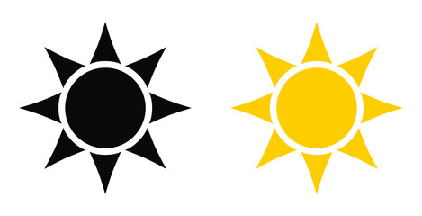 Simple black and yellow sun icon. Circle with six triangles in place of rays.