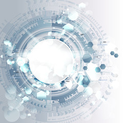 Technology background and abstract digital tech circle with various technological elements. Vector illustration. EPS 10.