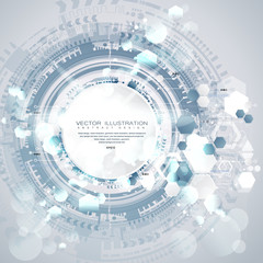 Technology background and abstract digital tech circle with various technological elements. Vector illustration. EPS 10.