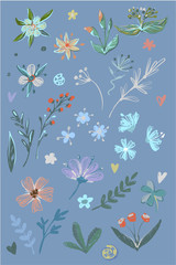 Wedding childish style Clip Art Collection of Vector Flowers