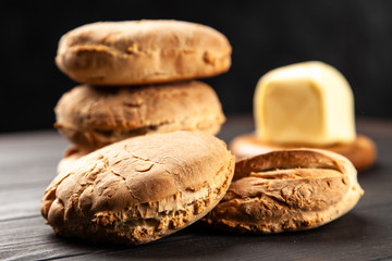 Homemade buns on dark background