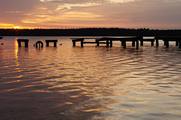 Sunset over the destroyed jetty