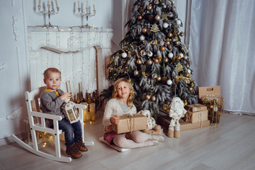 Family in a New Year's interior
