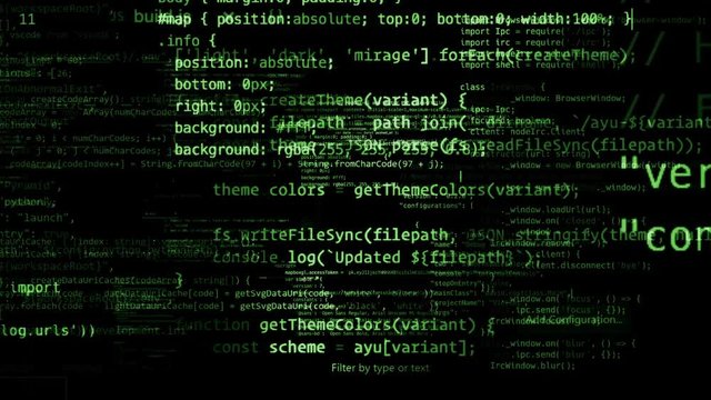 Blocks of abstract program code are written and moved in the virtual space. The camera flies through the computer code. looped 