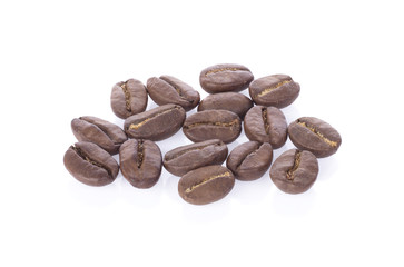 fresh roasted coffee beans isolated on white background.