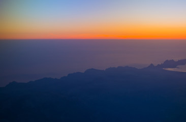 Aerial shot at dawn over Formentor and Alcudia peninsulas