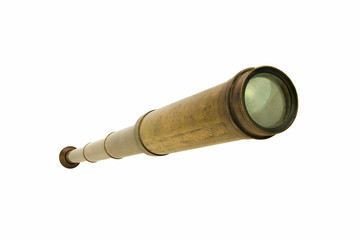 antique monocular telescope isolated on white background