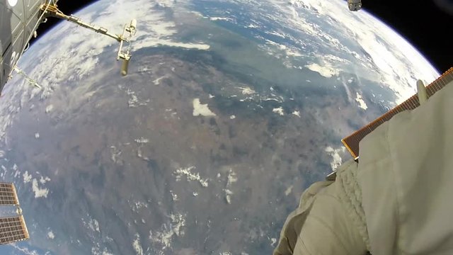 High angle POV, overlooking Earth from ISS