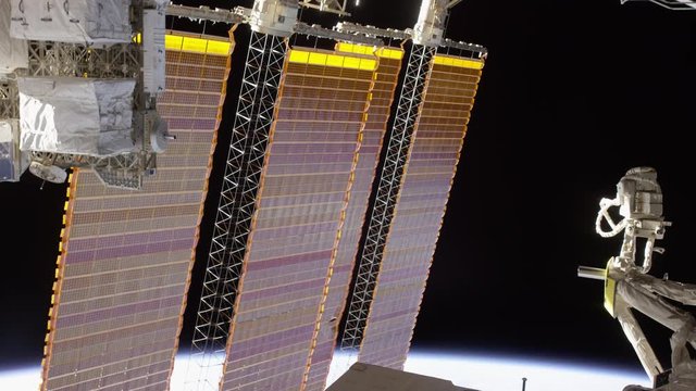 Tilt down, solar panels on International Space Station