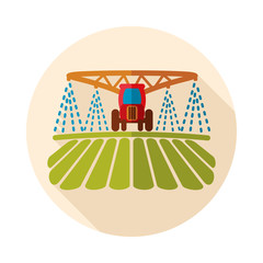 Tractor watering, soil and fertilizing field icon