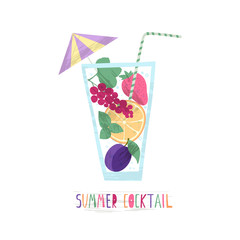 Set of fruits and berries in glass