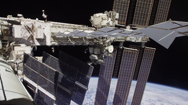 Exterior of International Space Station above Earth