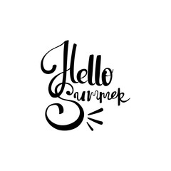 Hello summer hand drawn lettering isolated on white background for your design